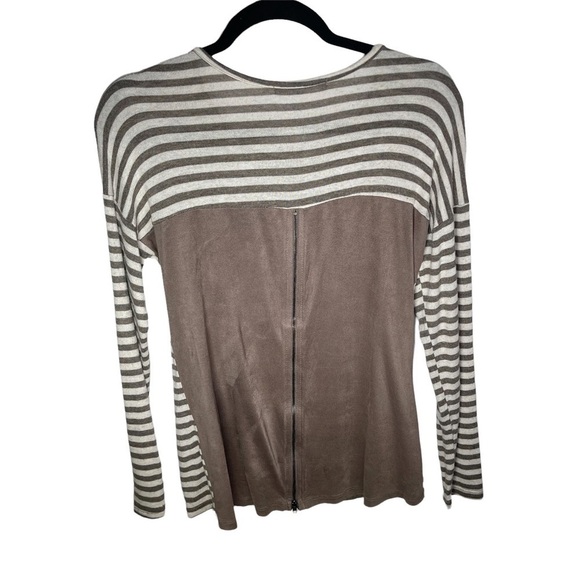 Potter’s Pot Striped Long Sleeve Shirt Suede Zip Back Small - Picture 2 of 7